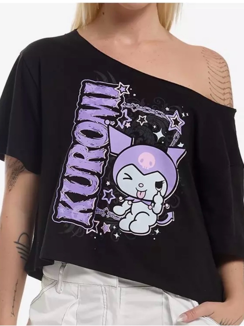Kuromi Chains & Stars Off-Shoulder Crop